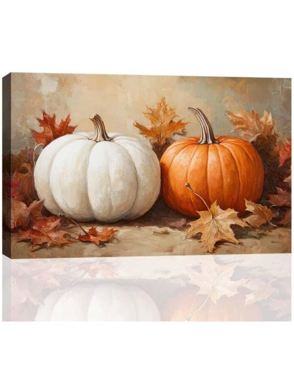 Rustic Fall Pumpkins & Leaves Wall Art Decor | Autumn Harvest Canvas Print 24x36